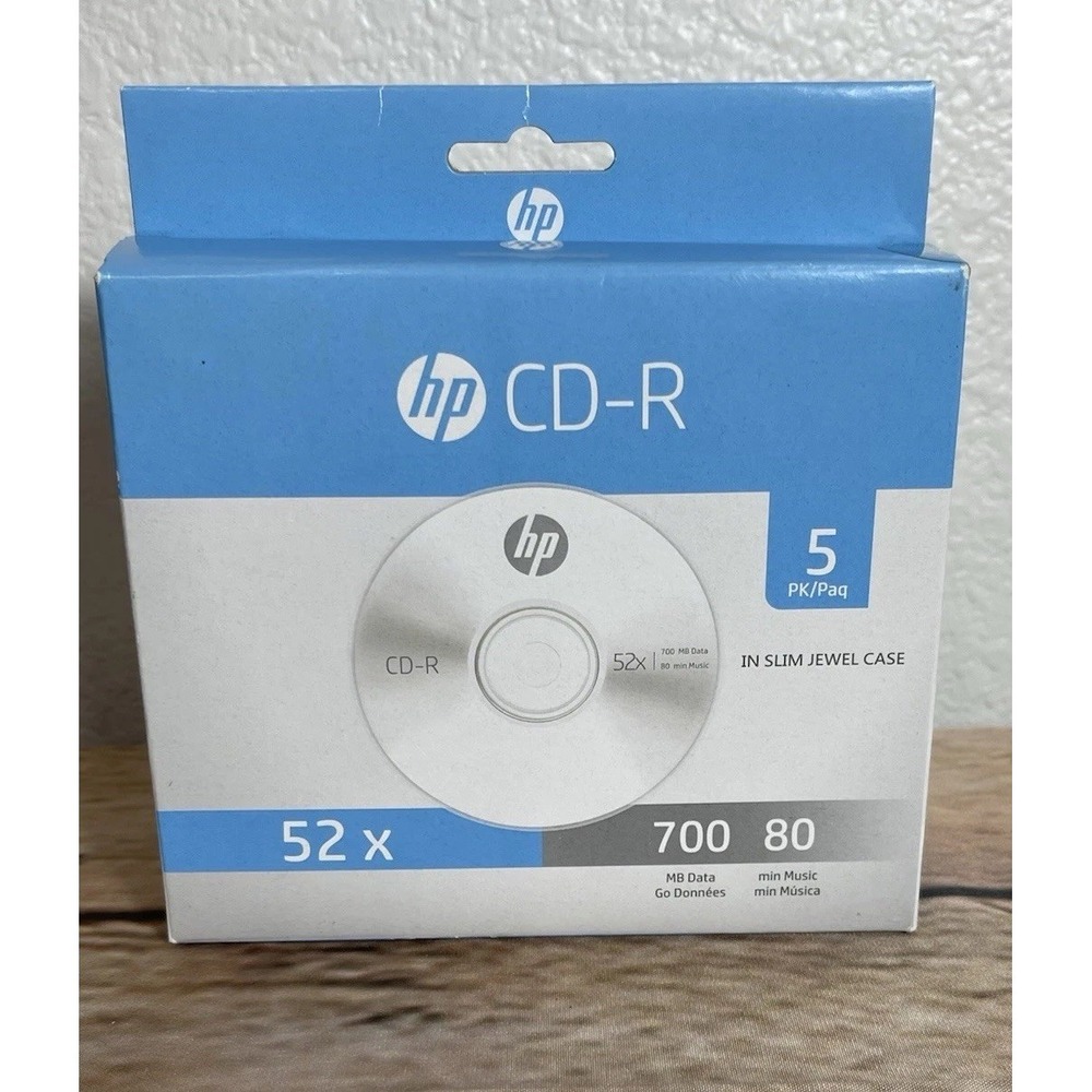 5 Pack HP CD-R in Slim Jewel Case, 52x-‎ 700MB Data- 80min Music. New